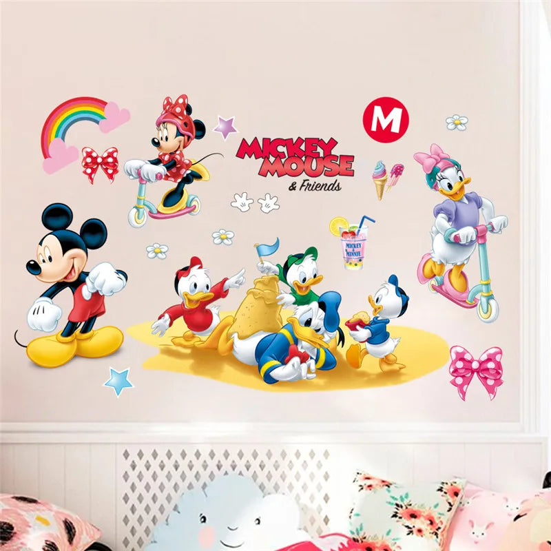 Cartoon Mickey Minnie Wall Stickers For Children Bedroom Kids Rooms Living Room Wall Decal Art Poster Mural Christmas Gift Decor