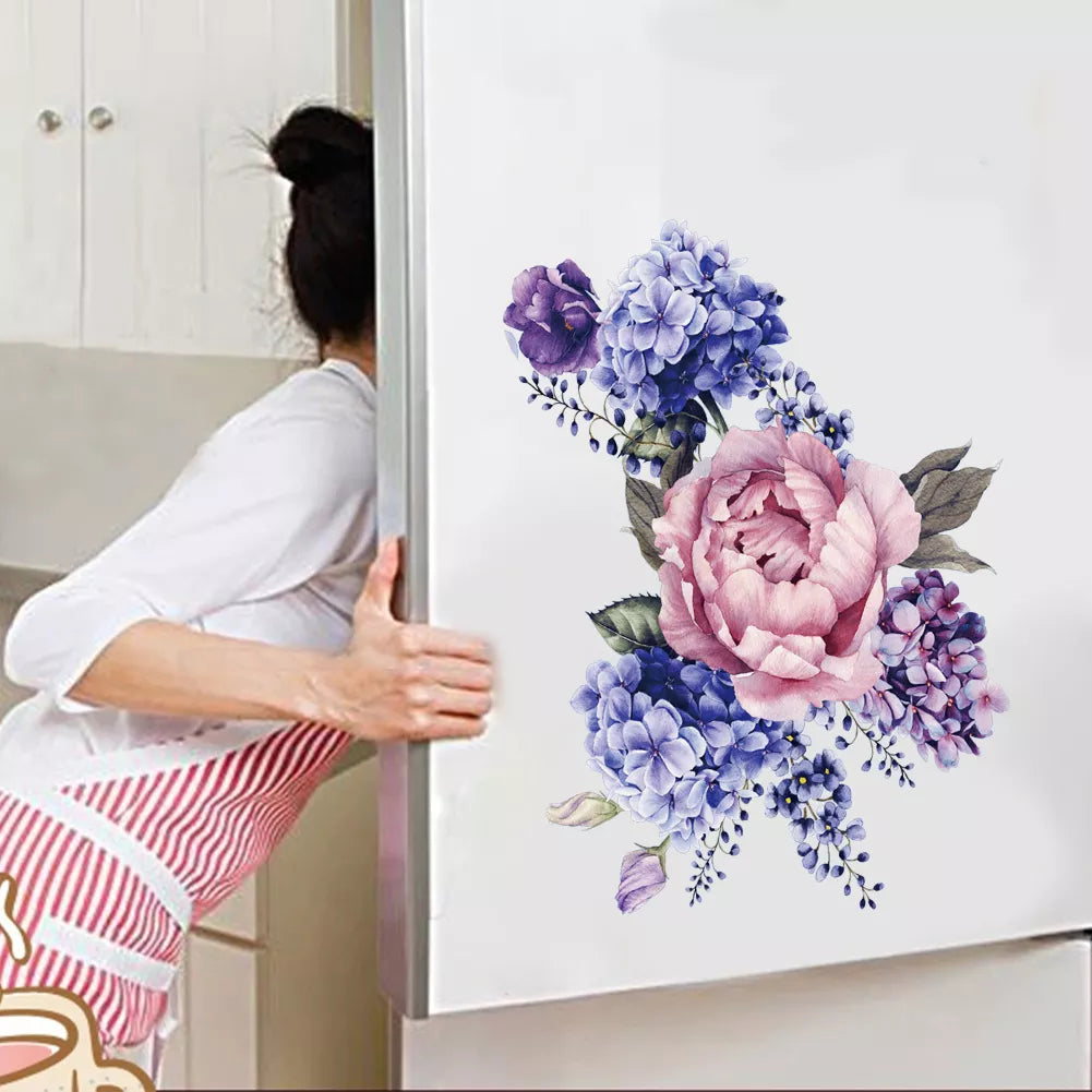 Colorful flower floral vine fridge wall sticker for bathroom toilet refrigerator cupboard decor pvc wall decals diy art gift