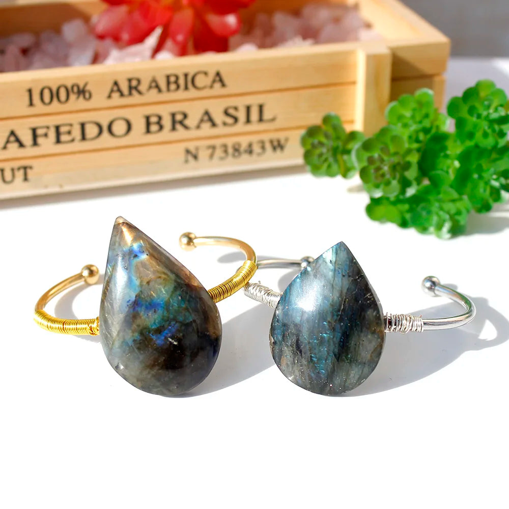 Natural Gemstone Bracelet Droplet shape Labradorite jewelry Moonstone Quartz Healing Gift