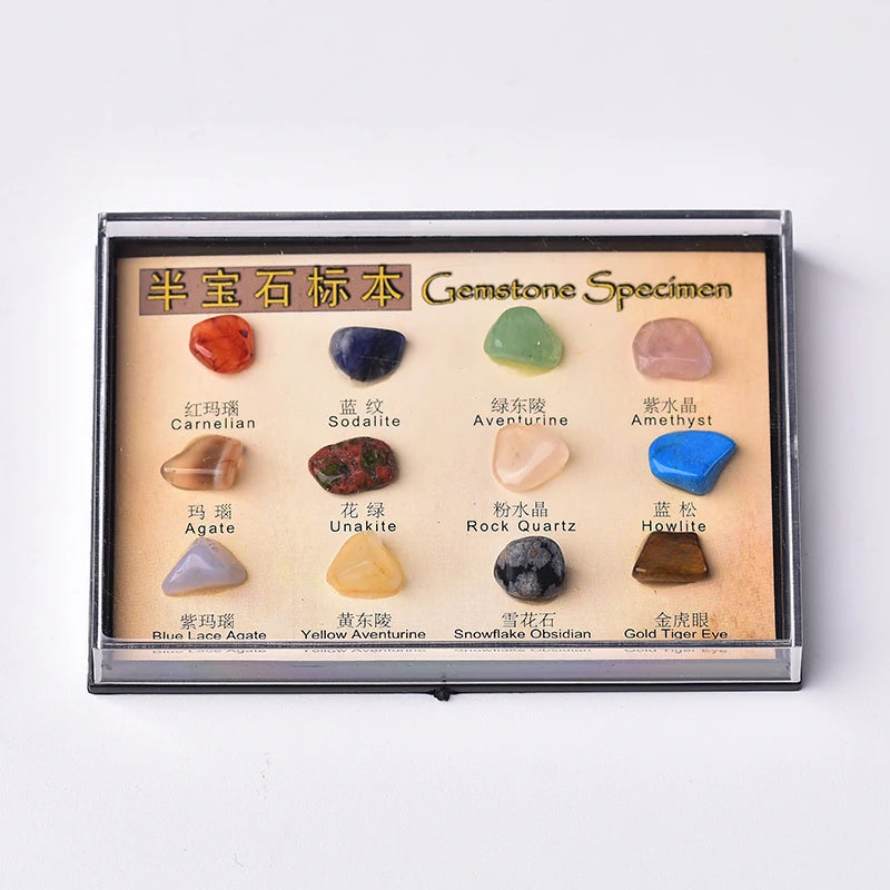 1 set Natural Crystal Stone Rock Mineral Specimen Teaching specimens Jaspery Gift Box Healing Stone Gifts set