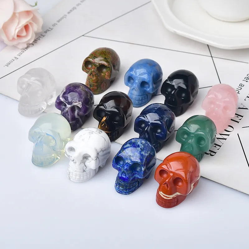Natural Stone Skull Amethyst Skull Crystal Healing Stone Crafts Home Decoration Polished Figurine Halloween Ornaments Gift