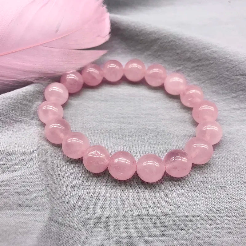 Pink Rose Powder crystal Quartz Natural Stone Bracelet Elastic Cord Jewelry Beads Lovers woman Gift
