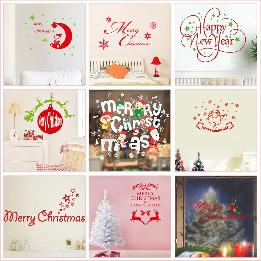 Merry Christmas Quotes Wall Stickers For Shop Office & Home Decoration Diy Xmas Season Decorative Wall Decals Vinyl Mural Art