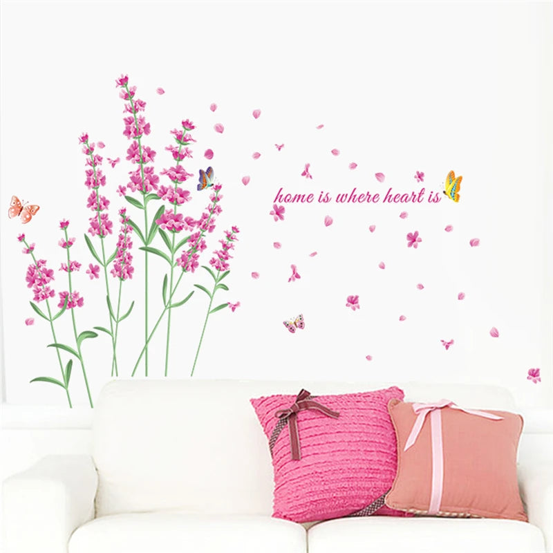 Fashion Romantic Flowers Art Decal Vine Wall Stickers for Wedding Festival Bedroom Home Decoration Diy Rose Daisy Lavender Mural