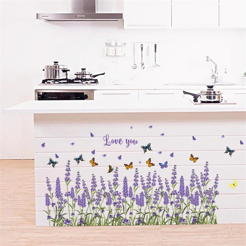 Lavender Plant Baseboard Creative DIY Flower Wall Sticker Entrance Kitchen Bathroom Bedroom Living Room Wall Sticker Flower