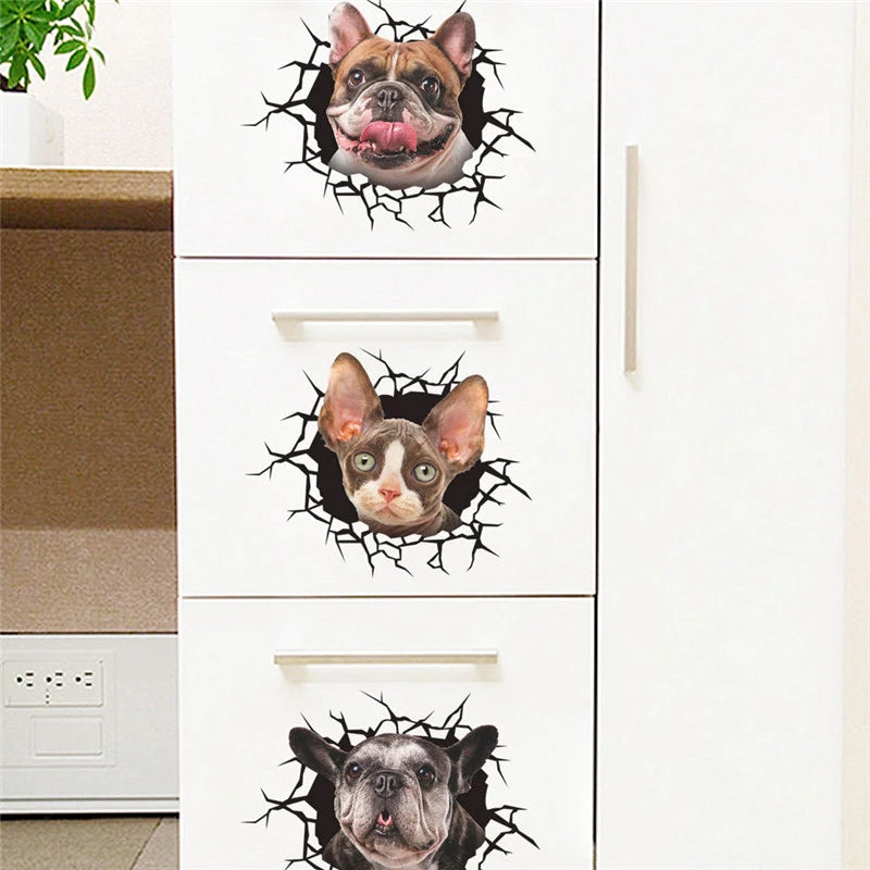 Cute Dogs' Expression Toilet Stickers For Washroom Decoration Diy Vivid 3d Rip Pattern Mural Cartoon Art Creative Pvc Home Decal