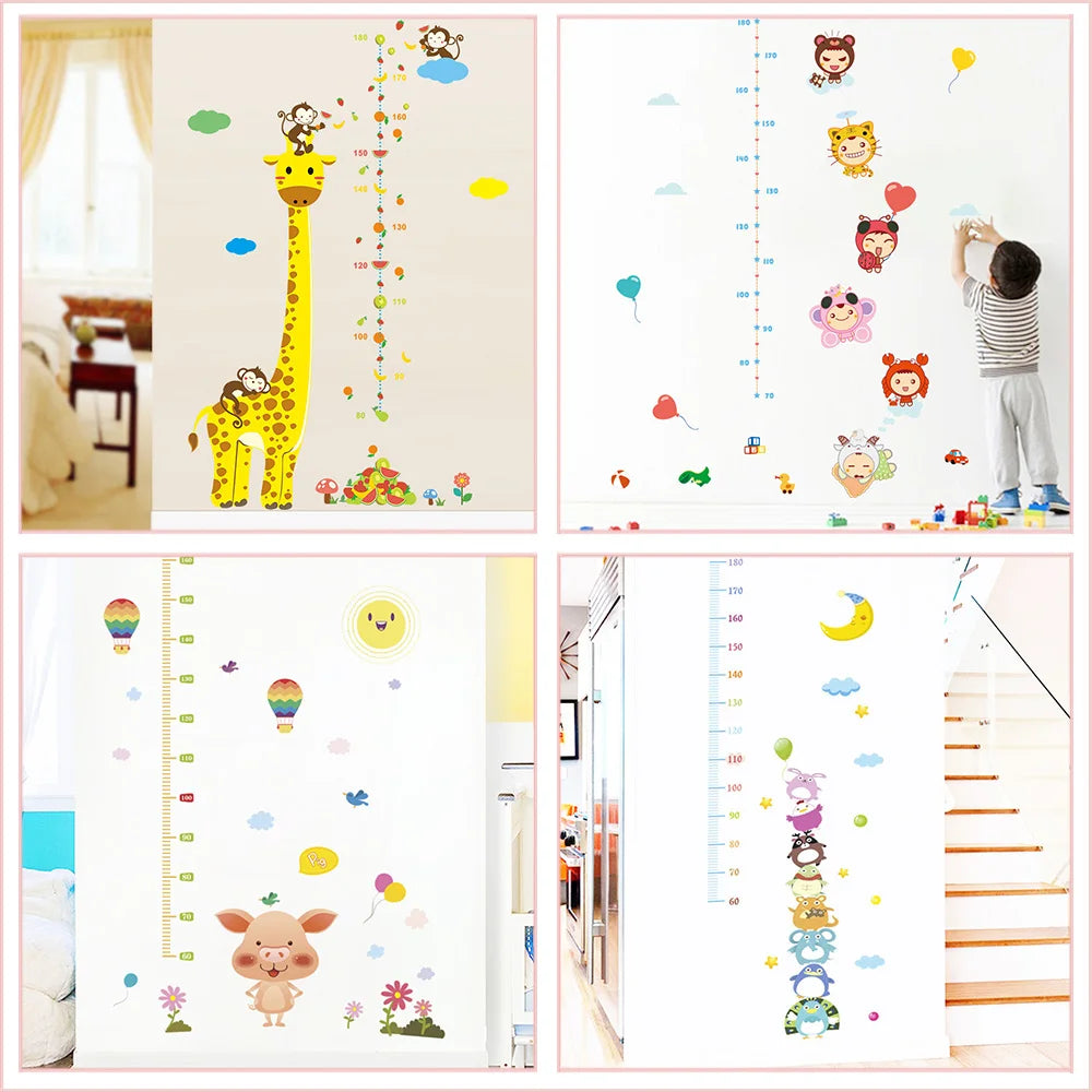 Cartoon Giraffe Growth Chart Wall Stickers Kids Room Home Decoration Pig Monkey Owl Animals Mural Art Height Measure Wall Decals