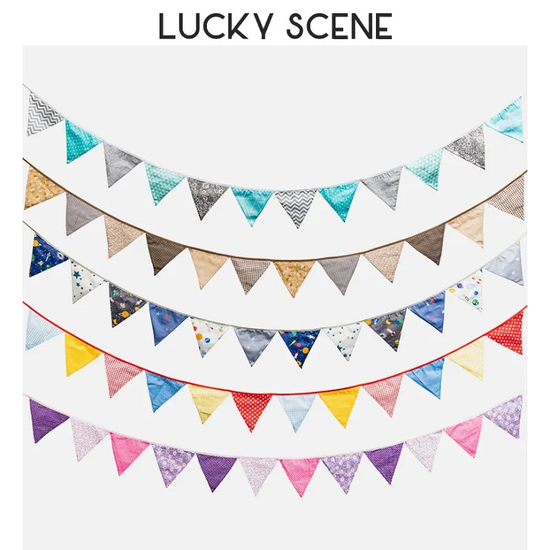 12 Flags Cotton Cloth Pennant Bunting Banner Party Decorations Happy Birthday Wedding Decoration Nordic Colored Flag