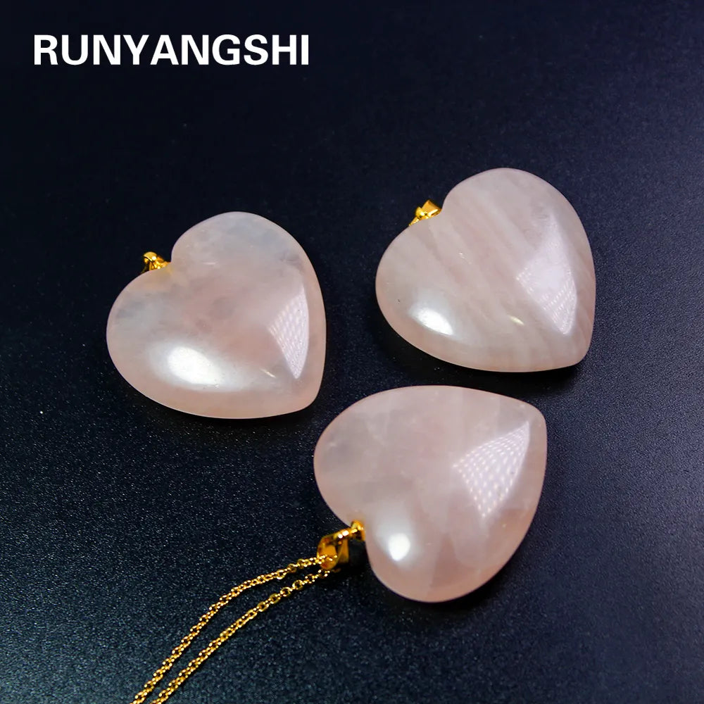 1 pc   Natural Rose Quartzs GemStone Bead pink crystal Heart Gold Plated Reiki  stone Chakra Pendant Necklace