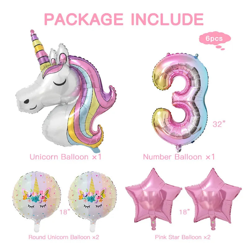 Rainbow Unicorn Balloon Sets, and other unicorn party supplies, Foil Balloons Kids Unicorn Theme Birthday Party Decorations