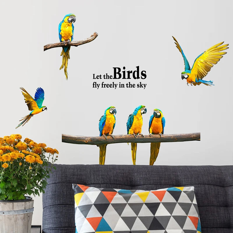 Creative Lovely 3D Parrot Stickers Decorative Removable Wall Sticker For livingroom bedroom Decor Mural Decal