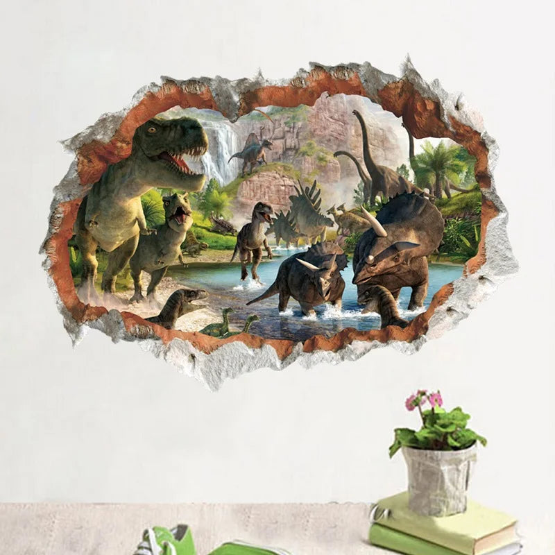 Cartoon Creative dinosaur wall stickers for kids rooms bedroom home decor 3d vivid wall decals pvc mural art diy poster