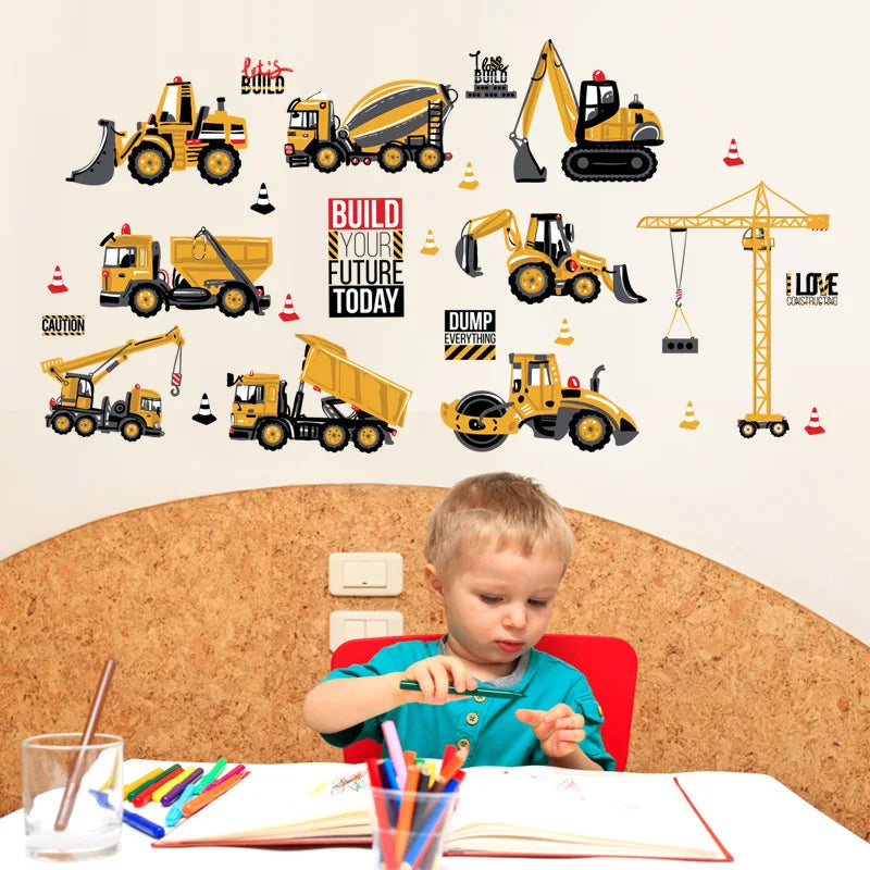 Cartoon Tractor Wall Stickers DIY Transport Cars Wall Art Decal Decoration for Kids Rooms Boys Girls Children Bedroom Home Decor