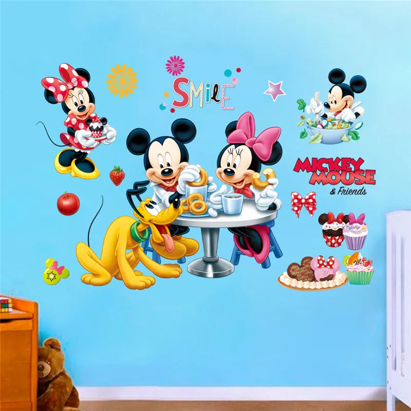 Cartoon Mickey Minnie Wall Stickers For Children Bedroom Kids Rooms Living Room Wall Decal Art Poster Mural Christmas Gift Decor