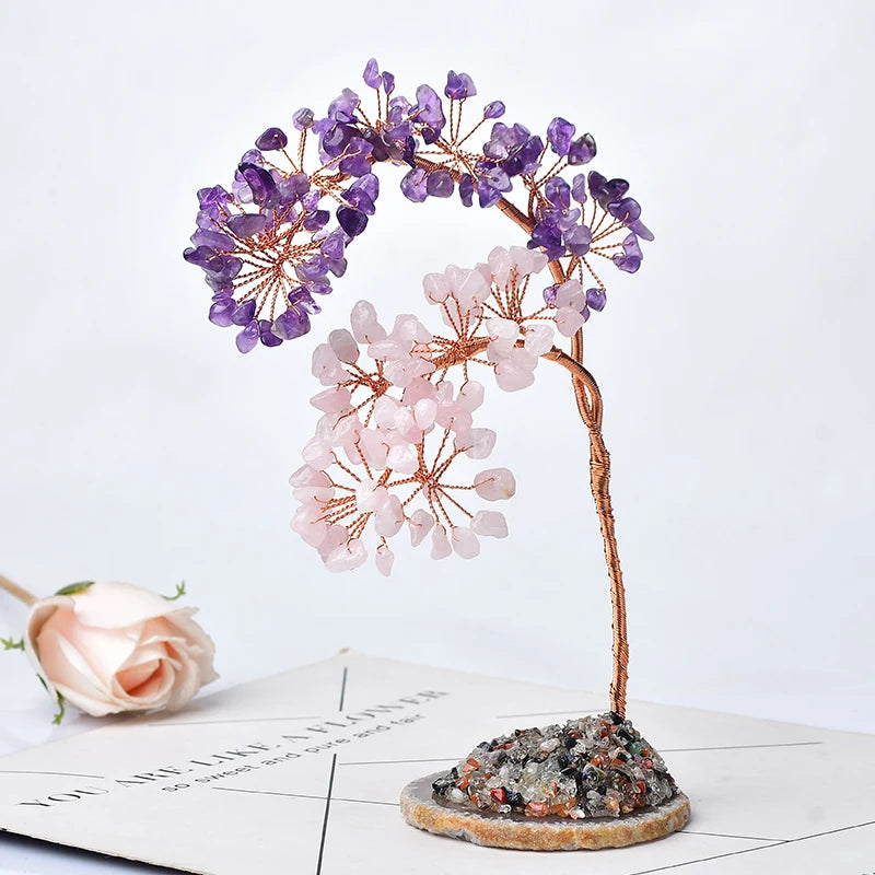 Natural Amethyst Rose Quartz Tree Specimen Agate Reiki Healing Home Decoration Ornaments Lucky Tree DIY gifts Souvenir Gift