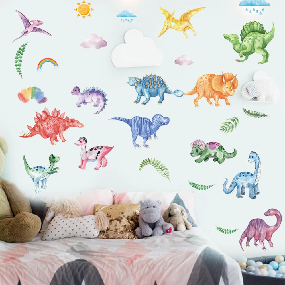 Dinosaurs Wall Stickers For Kids Room Cartoon Decoration 3d Cute Animals Wall Mural Art Diy Home Decals Pvc Posters