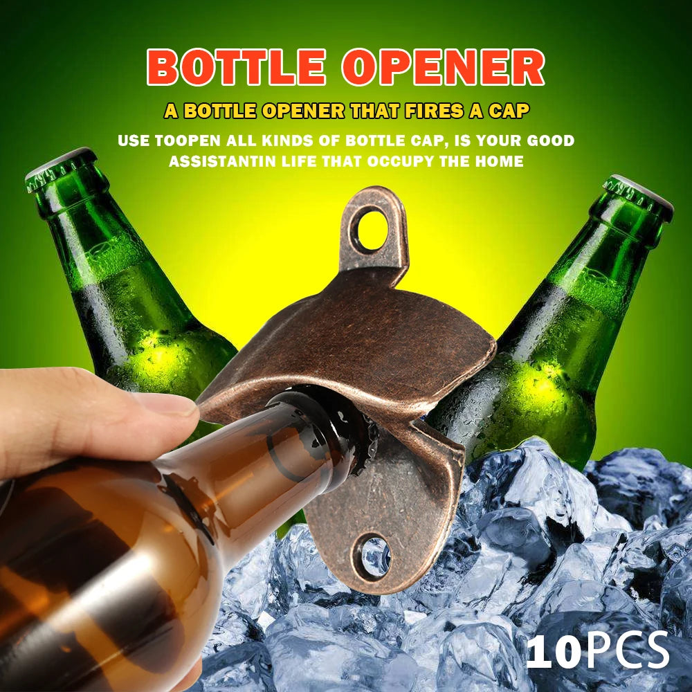 10PC Vintage Bottle Opener Wall Mounted Zinc Alloy Beer Bottle Opener Wine Bar Accessories Can Opener Party Kitchen Gadgets