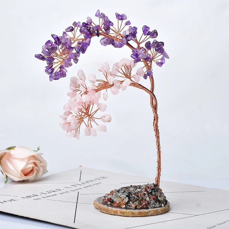 Natural Amethyst Rose Quartz Tree Specimen Agate Reiki Healing Home Decoration Ornaments Lucky Tree DIY gifts Souvenir Gift
