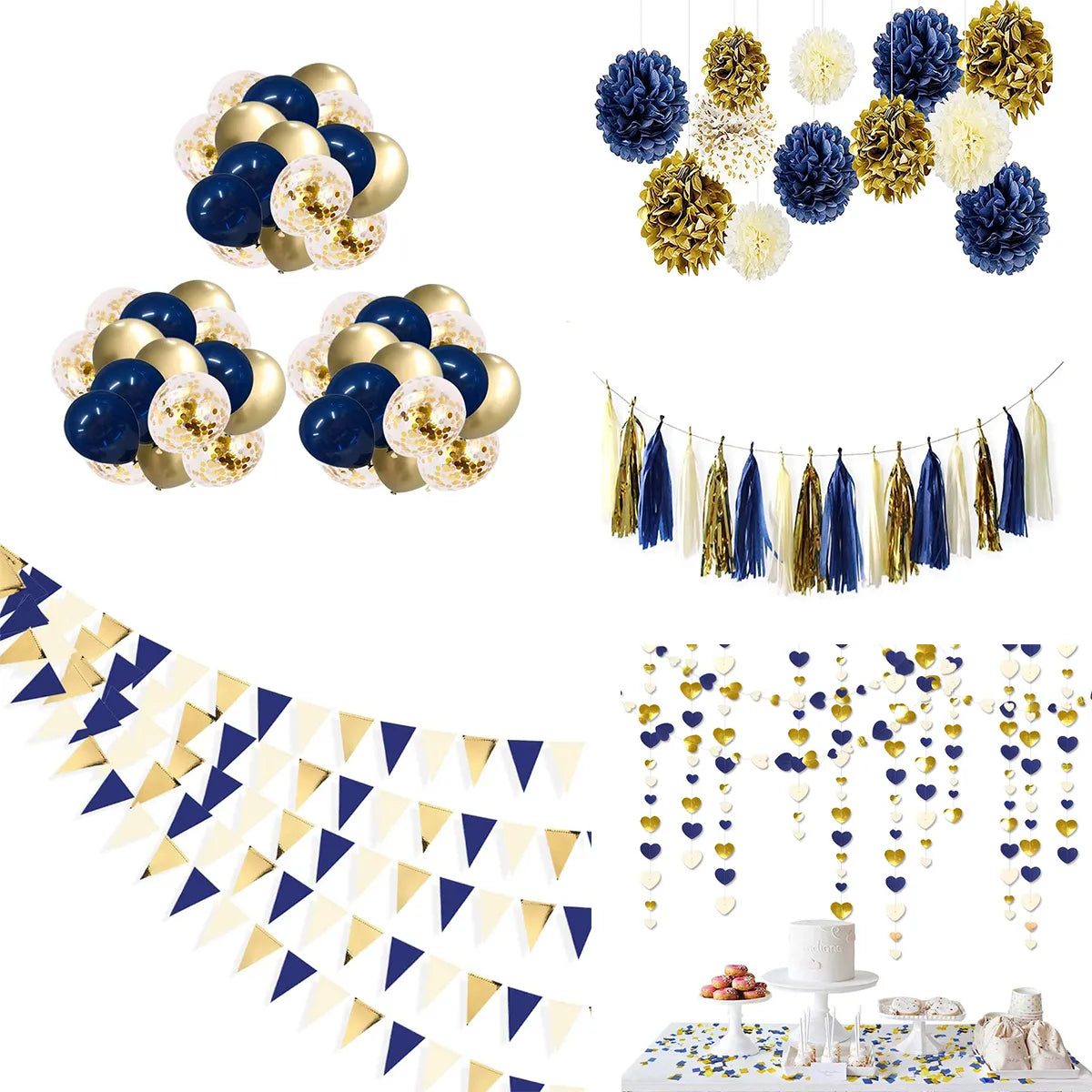 Royal Blue Gold Beige Latex Balloons Boy Birthday Party Hanging Decorations For Paper Flag Pom Pom Flower Heart Tassel Garlands