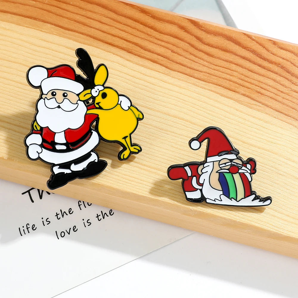Funny Santa Claus Enamel Lapel Pin Rainbow Beard Dwarf Cartoon Anime Brooches Clothes Bag Badge Kids Friends Jewelry Gifts