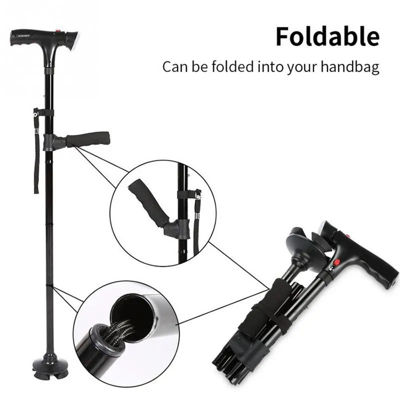 Collapsible Telescopic Folding Cane with LED light & alarm
