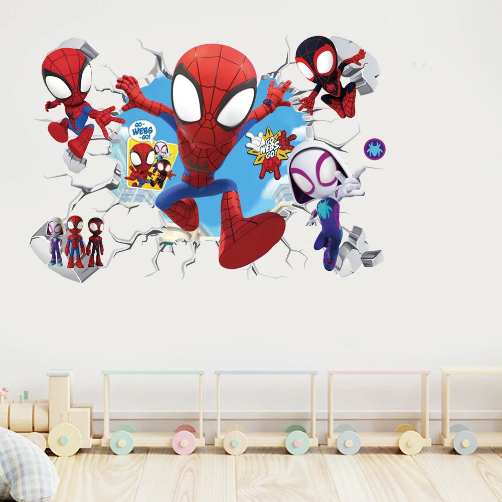 Mini Spiderman Super Heroes Wall Stickers For Kids Room Decoration Home Bedroom PVC Decor Cartoon Movie Mural Art Decals