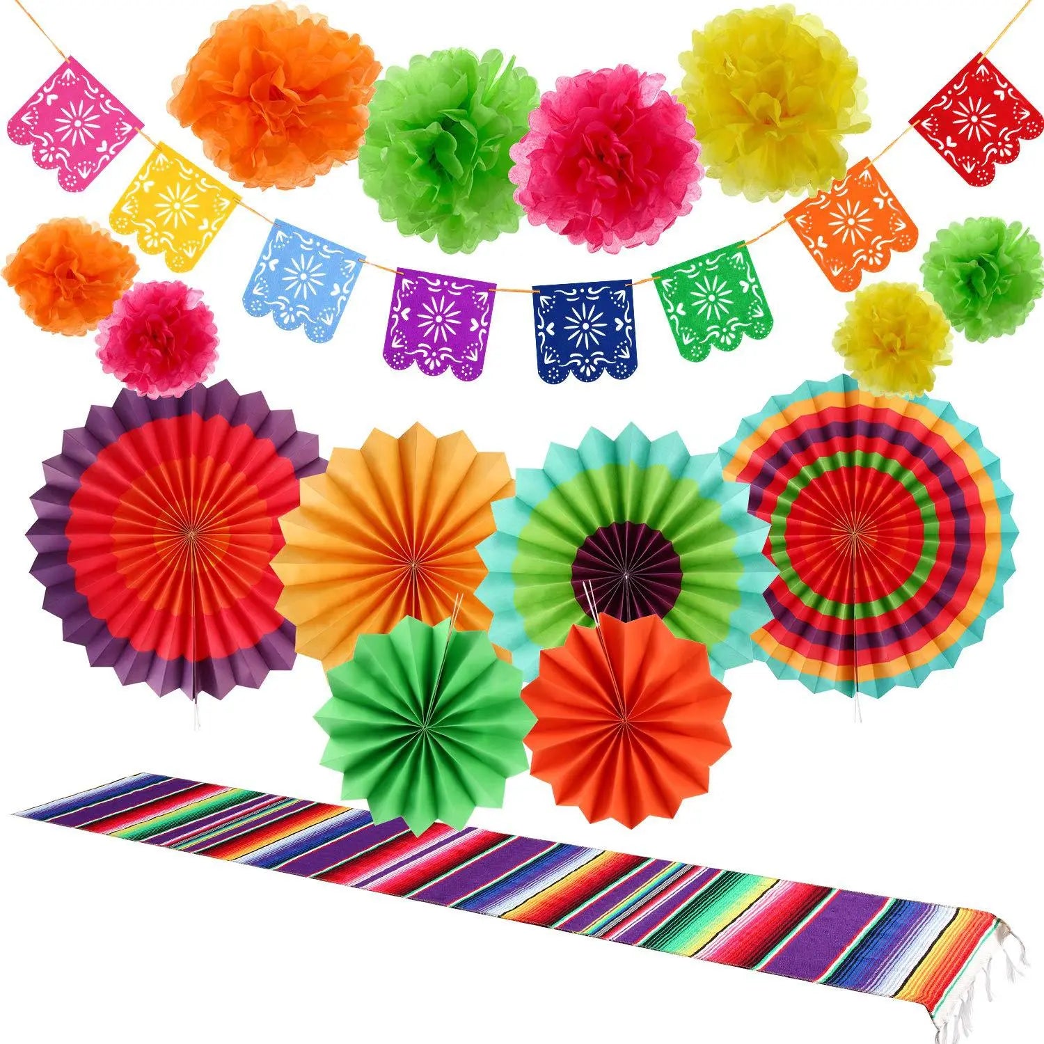 Mexican Pinata Happy Birthday Banners Party Decorations Rainbow Tassel Garlands Flags Table Runner Cinco De Mayo Party Supplies