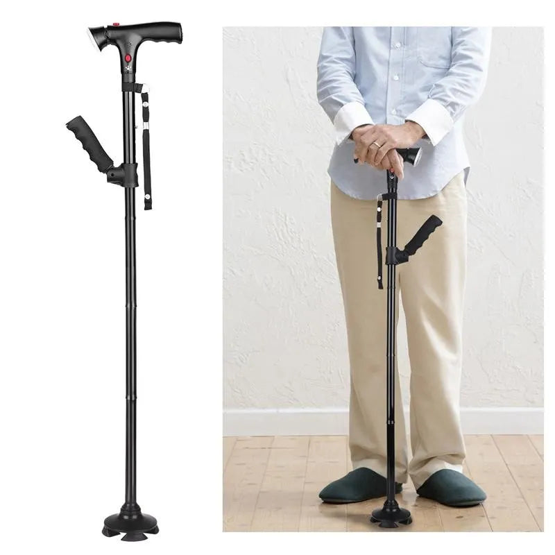 Collapsible Telescopic Folding Cane LED Walking Trusty Sticks  Crutches  Outdoor Climbing