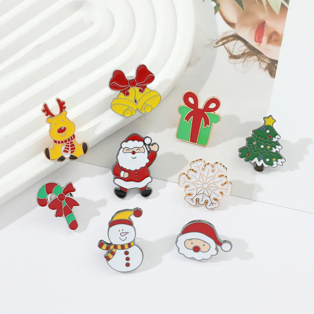 Cartoon Christmas Tree Reindeer Santa Claus Jingle Bell Brooch Winter Enamel Pins Jackets Lapel Pin