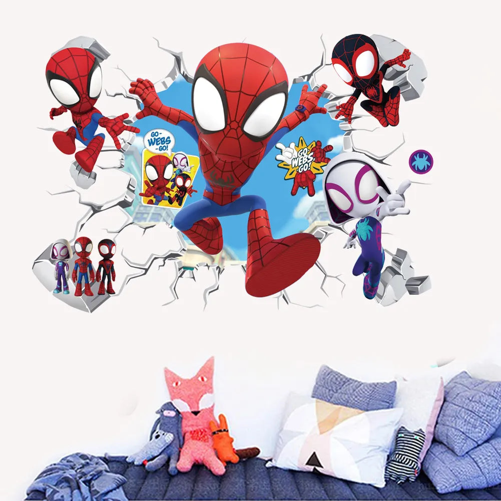 Mini Spiderman Super Heroes Wall Stickers For Kids Room Decoration Home Bedroom PVC Decor Cartoon Movie Mural Art Decals