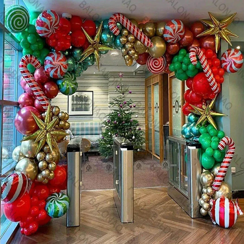 Red Green Gold Christmas Balloons Set Garland Arch Kit With Candy Balloon For Holiday Christmas Theme Party Decorations Gift
