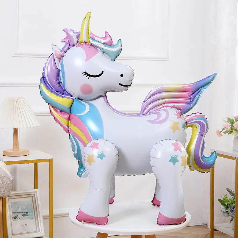 Unicorn Birthday Theme Aluminum Film Balloon 3D Standing Unicorn Kids Birthday Party Decorations Wedding Baby Shower Globos