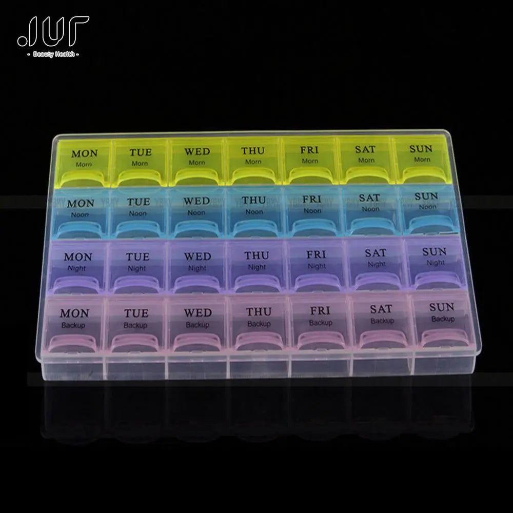 1PCS 4 Row 28 Squares Weekly 7 Days Tablet Pill Box Holder Medicine Storage Organizer Container Case