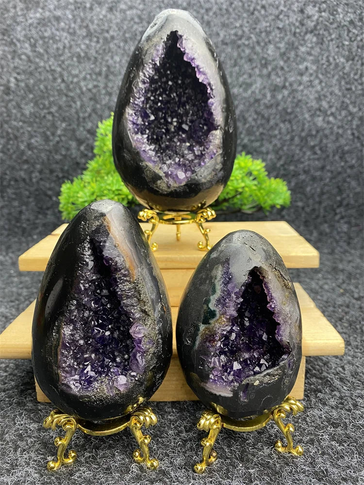 Natural Amethyst Geode Dinosaur Egg Group Crystal Cluster Reiki Healing Stone Feng Shui Wealth Ornament Home Decor Gift