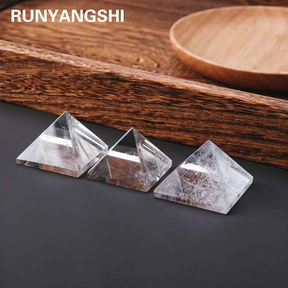 Natural Healing Clear Quartz Pyramid Energy Generator Chakra Reiki White Crystal Point Tower Egyptian Pyramid Carving Decoration