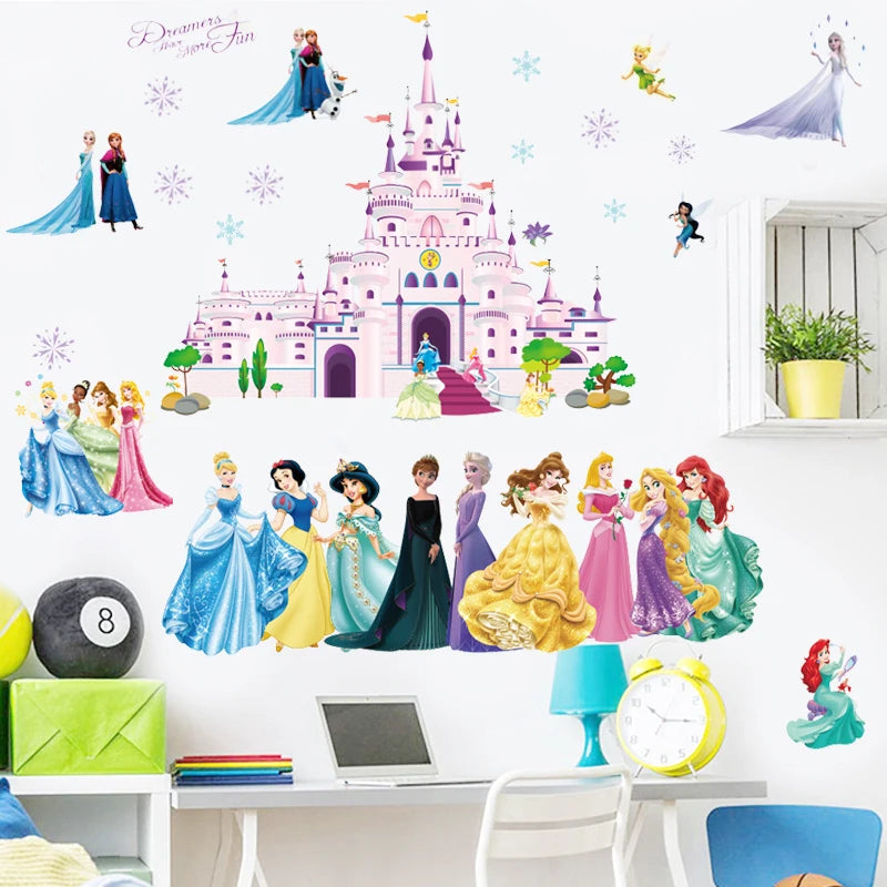 Cartoon Castle Lovely Snow White Cinderella Aurora frozen Princess  Wall Stickers For Kids Room Home Mural Art Girls Wall Decals