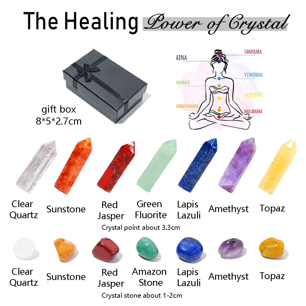 14pc Natural Crystal Stone Energy Seven Chakras Gift Set Clear Quartz Point Yoga Body Balance Healthy Gem Decorate