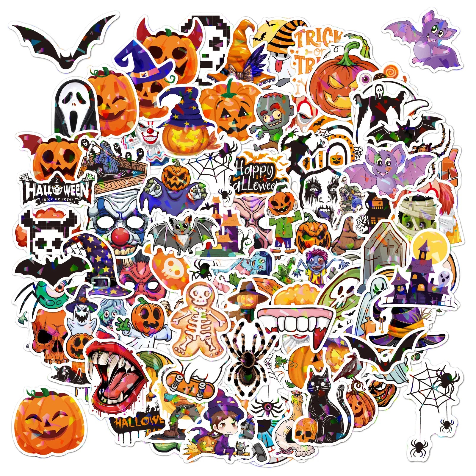 20/40pcs Cool Cartoon Halloween Witch Waterproof Sticker Decorative Sticker Bat Pumpkin Skull Halloween Decoration Sticker Toy